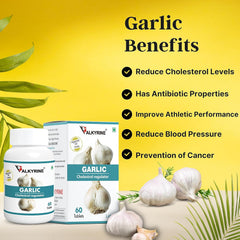 Valkyrine 100% Natural Garlic Tablets, Promote Heart Health & Athletic Performance, Natural Formula Reducing Cholesterol Levels, Promoting Healthier Cardiovascular System | 60 Tablets 100gm 0.2lbs