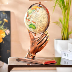 Home & Office Decorative Hand Globe Metal Table Top Showpiece Globe, Home Decor, Living Room, Bedroom, Showcase, Office Desk, & Gifting, Pack Of 1