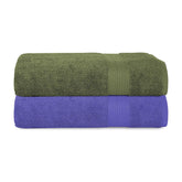 House Of Terry 100% Cotton Bath Towel 1000 Gsm | Quick Dry, Soft & Absorbent, Fade-Resistant, Skin-Friendly Large Size Towel (Olive Green & Lilac) - Pack Of 2