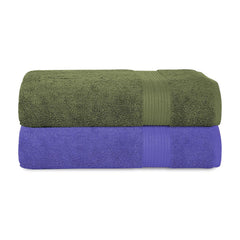 House Of Terry 100% Cotton Bath Towel 1000 Gsm | Quick Dry, Soft & Absorbent, Fade-Resistant, Skin-Friendly Large Size Towel (Olive Green & Lilac) - Pack Of 2
