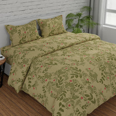 King Size For Double Bedsheet 2 Pillow Covers - 108 X 108 Inches, Green & Pink | Soft & Durable For Everyday Use - All Season Comfort