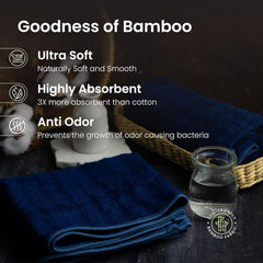Mush 100% Bamboo Hand Towel 1200 Gsm | Ultra Soft, Absorbent, Quick Dry Towels For Facewash, Gym, Pool, Sports, & Travel - Navy Blue (Pack Of 6)