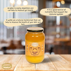 100% Natural A2 Bilona Gir Cow Ghee By Swarnamrit | Traditional Bilona Method Healthy Pure Desi Ghee Good For Cooking | (1 Litre) 33.8 Ounce | Jar Pack