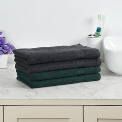 Fresh From Loom Luxury Fur Collection Hand Towel 500 Gsm Napkins Cotton High Absorbency Double Stitched Size (Blackish Grey & Dark Green) - Set Of 4