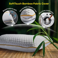 Orthopedic Memory Foam Pillow For Better Shoulder, Neck Support, Small Size - 22x14 Inches | White, Bamboo Fabric, Bed Pillow, Perfect For Side Sleepers - Set Of 1