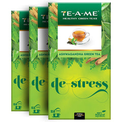 TE-A-ME Ashwagandha De-Stress Green Tea - Pack Of 3 X 25 Tea Bags | Reduces Stress & Anxiety - Goodness Of 10 Natural Ingredients