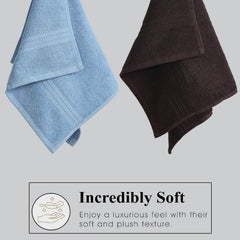 Fresh From Loom Luxury Fur Collection Hand Towel 500 Gsm Napkins Cotton High Absorbency Double Stitched Size (Aqua & Coffee) - Set Of 4