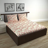 Soft Cotton Double Bedsheet With 2 Pillow Covers | 87 X 100 Inches, Cream & Red - Soft & Breathable Fabric | Comfortable For Daily Use