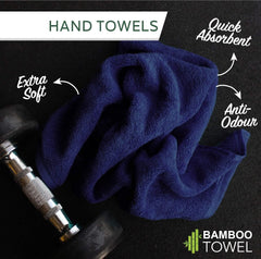 Heelium Bamboo Hand Towel 600 Gsm | Ultra Absorbent & Anti-Bacterial 3x Softer Than Cotton Towels | Pack Of 2 - Blue, Grey