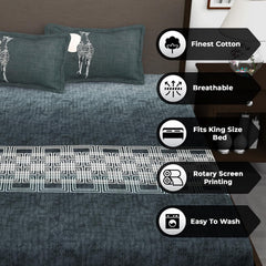 Soft Bedsheet For King Size Bed With 2 Matching Pillow Cover | 106 X 106 Inches, Grey & White | Skin-Friendly Touch & Lasting Comfort - Soft & Breathable