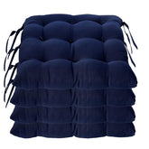 Chair Cushion Pad, Soft & Comfortable Sitting, Chair Pad - Navy Blue | Microfiber Square Chair Pad With Ties | Chair Seat Cushion For Office & Home | Furniture Cushion, Washable - Pack Of 4