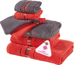 Casa Copenhagen Egyptian Design 2 Bath + 2 Hand & 2 Face Towels 1800 Gsm | He & She X Line Collection 100% Cotton 6 Piece Towel Set - Grey & Red