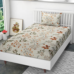 Cotton Printed 1 Single Bedsheet With 1 Large Size Pillow Covers - 60 X 90 Inches, White | 240 Thread Count - Light Weight, Suitable For All Seasons & Easy To Wash