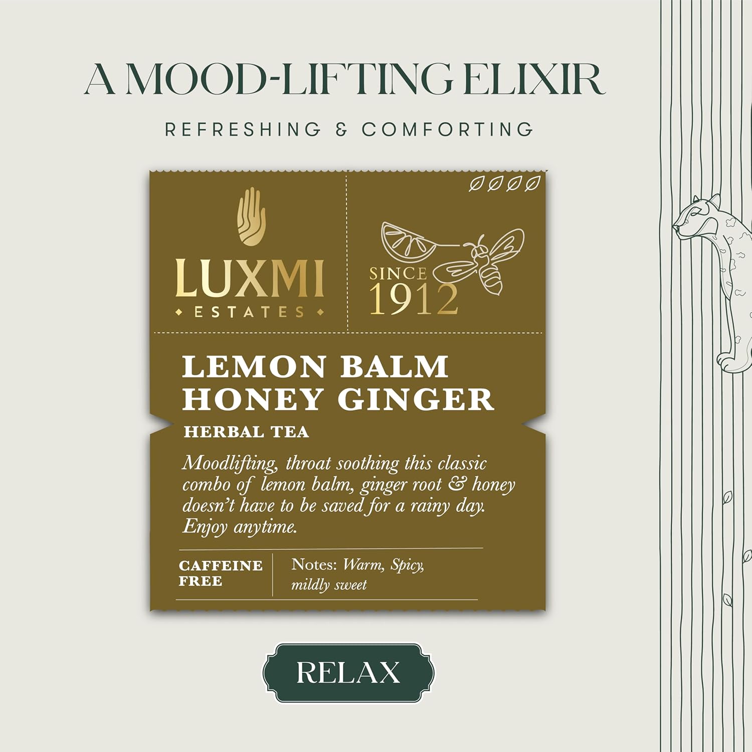 Luxmi Estates Lemon Balm Honey Ginger Herbal Tea - 100gm, 3.5 Ounce, 50 Tea Bags | USDA Certified Organic Herbal Tea - Caffeine Free Herbal Tea | Rich In Antioxidants, Additives Free Luxmi Estates Lemon Balm Honey Ginger Herbal Tea - 100gm, 3.5 Ounce, 50 Tea Bags | USDA Certified Organic Herbal Tea - Caffeine Free Herbal Tea | Rich In Antioxidants, Additives Free