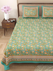 King Size Bedsheet With 2 Pillow Cover - 90 X 108 Inches, Green & Mustard | Light Weight & Easy To Wash At Home | Resistant For An All-Season Use