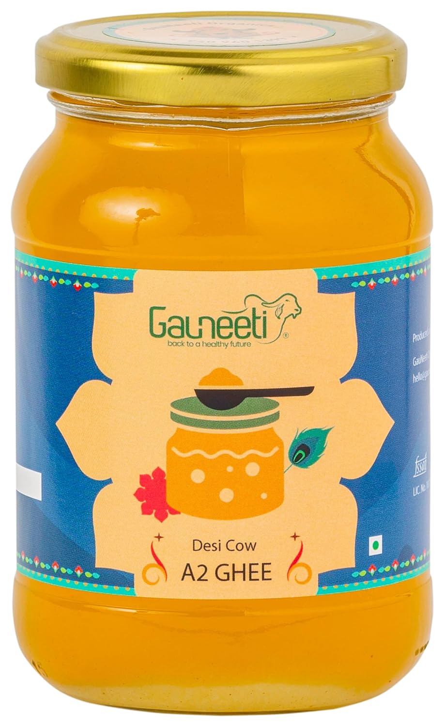 Organic Natural Desi Cow A2 Ghee By Gauneeti | Good Source Of Healthy Desi Cow Ghee Perfect For Nourishes Skin & Eyes | (500ml) 16.9 Ounce | Jar Pack
