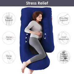 Pregnancy Pillow, Maternity Body Pillow For Sleeping, G Shaped Pillow, Dark Blue - 55 Inch | Full Body Pillow, Lightweight, Foldable, Breathable, Removable Cover, Adjustable Pillow