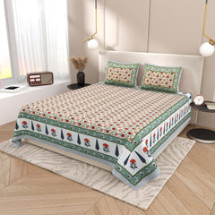 Pure Cotton Double Bedsheet For King Size With 2 Pillow Covers | 90 X 108 Inches, Blush & Green | Ultra-Soft & Skin-Safe | Breathable Summer Comfort