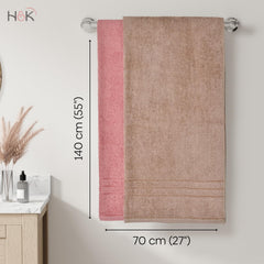 Haus & Kinder 100% Cotton Bath Towel 1000 Gsm | Ultra Absorbent, Quick Dry, Super Soft Large Size Towels (Roe Buck & Dusty Rose) - Set Of 2
