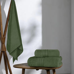 Boutiquo 100% Cotton Bath, Hand & Face Towel 900 Gsm | Eco-Friendly Towels For Men & Women, Ultra Soft & Highly Absorbent - Olive Green (Pack Of 3)