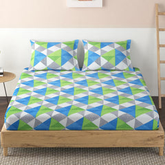 Printed King Size Bedsheet With 2 Matching Pillow Covers - 90 X 90 Inches, White & Green | Durable & Long-Lasting | Naturally Soft, Breathable, & Skin-Friendly
