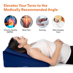Wedge Pillow Memory Foam For Back Support, Navy Blue, Medium Size - 7 Inch | Wedge Cushion, Acid Reflux, Snoring, Gerd, Leg Elevation, Pregnancy | Removable Velvet Cover, Multipurpose Pillow