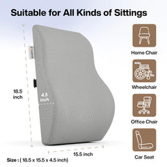 Gel Memory Foam Pillow Car Seat Back Support, For Back Pain Relief, Mesh Grey, Large Size | Orthopedic Lumbar Back Rest For Pain Relief - Back Pillow For Sitting | Adjustable Pillow
