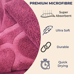 Nive Home Linens Microfiber Bath Towel 800 Gsm | Self Design, Ultra Soft, Super Absorbent, Quick Dry (Teal & Dark Plum)- Pack Of 2