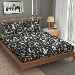 Bedsheet For Double Bed Queen Size With 2 Pillow Cover - 100 X 100 Inches, Grey & Black | Perfect For Gifting On Weddings Bedsheet