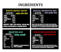 Panjon Swad White Sweet Saunf, Roasted Alsi, Mumbaiya Mix, Banarasi Paan Mouth Freshners 460gm, (105gm *4 Bottles)