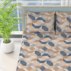 100% Cotton Bedsheet Set For Double Bed - 108 X 108 Inches, Brown & Blue | 1 Double Bed Sheet & 2 Pillow Covers - Gift For Weddings Or Birthdays King Size