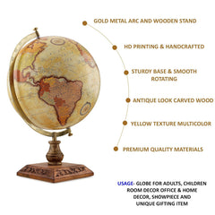 Rotating World Educational Globe 12 Inch With Metal Stand For Show Piece For Office Decor, Study Table Decor, Birthday, Party Gifts & Anniversary, Pack Of 1