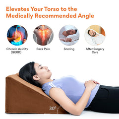 Wedge Pillows, Orthopedic Memory Foam Back Support For Bed, Brown, Medium Size - 18 L X 17.5 W X 11 H Inch | Wedge Cushion, For Acid Reflux, Snoring, Leg Elevation, Removable Cover