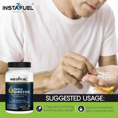 Instafuel Triple Ginseng Capsules 200mg Siberian Ginseng, 150mg Korean Ginseng & 150mg American Ginseng, Premium Energy & Vitality Supplement For Men & Women | 30 Veg Capsules 100gm 0.2lbs