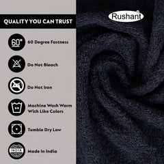 Rushant 100% Combed Cotton Hand Towels 400 Gsm | Ultra Soft, Quick Dry & Super Absorbent For Home, Gym & Travel (Black) - Set Of 2
