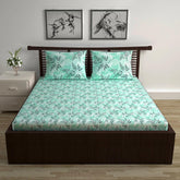 Queen Size Double Bedsheet With 2 Pillow Covers - 87 X 100 Inches, Aqua | 144 Thread Count Pure Cotton Bedsheet - Light Weight, Soft, Skin Friendly | Perfect For Gifting