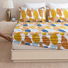 King Size Bedsheet With Two Matching Pillow Cover - 78 X 78 Inches, Brown & White | All Around Elastic Fitted Bedsheet | Wrinkle Free