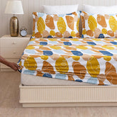 Elastic Fitted Bedsheet For Queen Size With 2 Pillow Covers - (78 X 60 Inches, Brown & White) | Wrinkle Free Bed Sheets | Perfect For Home Decor & Gifting