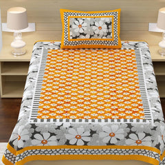 100% Cotton Single Bed Sheet With 1 Pillow Cover - 56 X 86 Inches, Grey & Yellow | Super Soft Microfiber, Breathable Wrinkle, Fade Resistant
