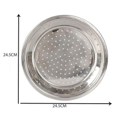 Silver Stainless Steel Rice Strainer, 24cm | Sieve, Chalni, Chalna For Wheat, Rice, Etc. - Can Be Use As Fruit Basket, Vegetable Basket, Food Strainer