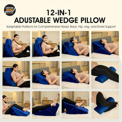 Wedge Pillow For Back Support, Adjustable Wedge Pillow With Headrest, Velvet Blue - 22 X 22 X 12 Inch | Memory Foam Bed Wedge Pillow For Sleeping | Acid Reflux, Gerd, Snoring, Resting