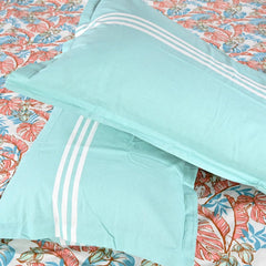 100% Pure Cotton Double Bedsheet For Queen With 2 Pillow Covers - 87 X 100 Inches, Aqua & Red | Soft & Durable For Everyday Use & Bedroom - All Season Comfort