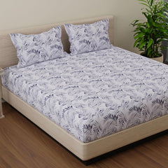 Flat Double Bedsheet With 2 Pillow Covers | Queen Size - 88 X 96 Inches, Grey & White | Durable & Long Lasting Bedsheet