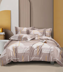 Cotton Elastic Fitted All Around Printed Queen Size Double Bed Bedsheet With 2 Pillow Cover - 60x78 Inches, Beige | Super Soft Premium Glace Cotton Bedsheet