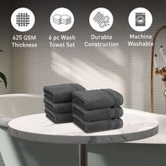 Mytrident Finesse 100% Cotton Face Towels 1200 Gsm (Charcoal) -6 Piece