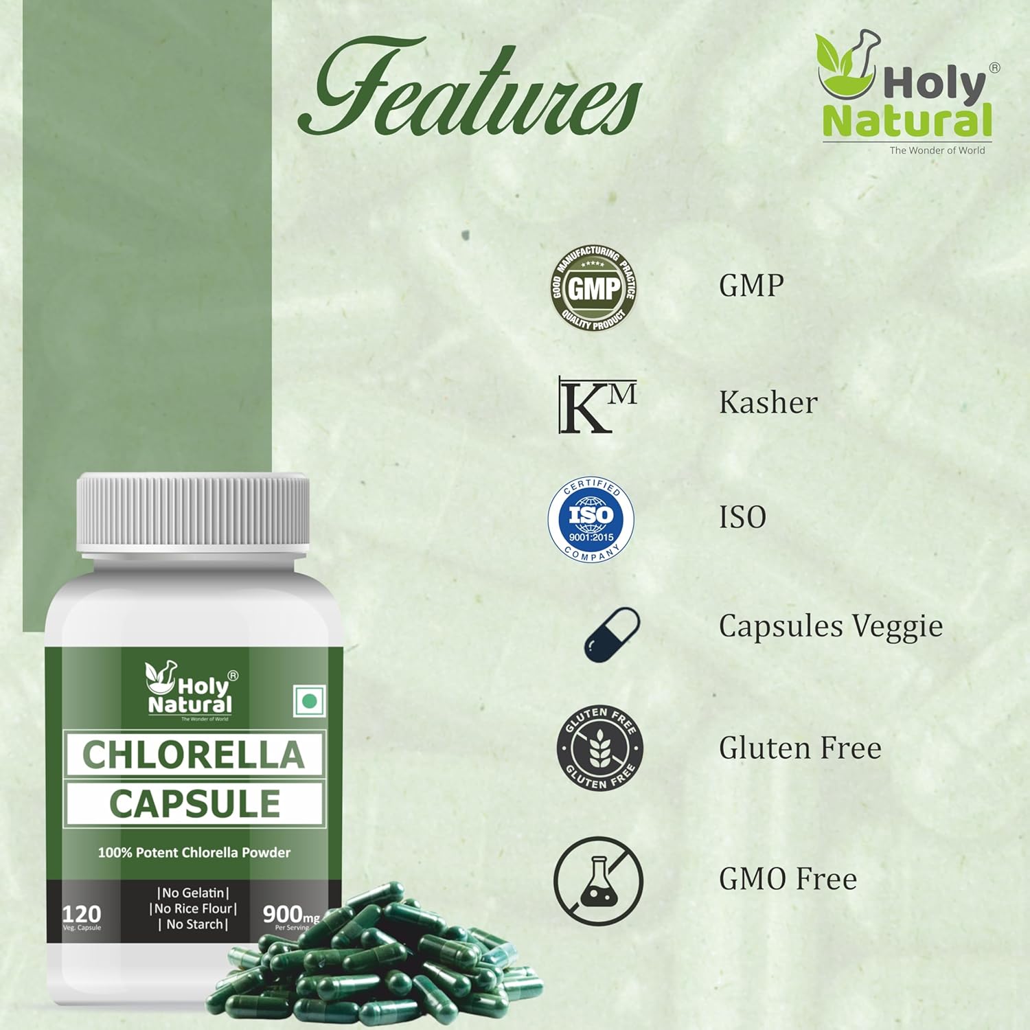 Holy Natural Chlorella Capsule 450mg Help Boost Immunity, Pure & Natural | 120 Capsules 200gm 0.4lbs Holy Natural Chlorella Capsule 450mg Help Boost Immunity, Pure & Natural | 120 Capsules 200gm 0.4lbs