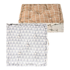Soft Cotton Chair Cushions For Sitting, Button Pillow, Printed - Brown & Grey | Pillow For Office Work & Posture Support | Sitting Cushion & Back Rest For Chair | Pain Relief - Pack Of 2