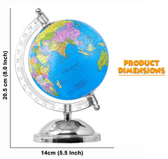 Educational Globe - 7 Inches Height Metal Base World Globe For Home & Office Decor & Gifting, Show Piece, Blue, Pack Of 1