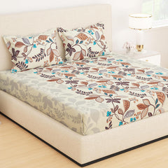 Fitted Bedsheets King Size With 2 Pillow Cover - 72 X 78 Inches, Beige | All Around Elastic Bedsheet - Crafted From Soft, Breathable Fabric