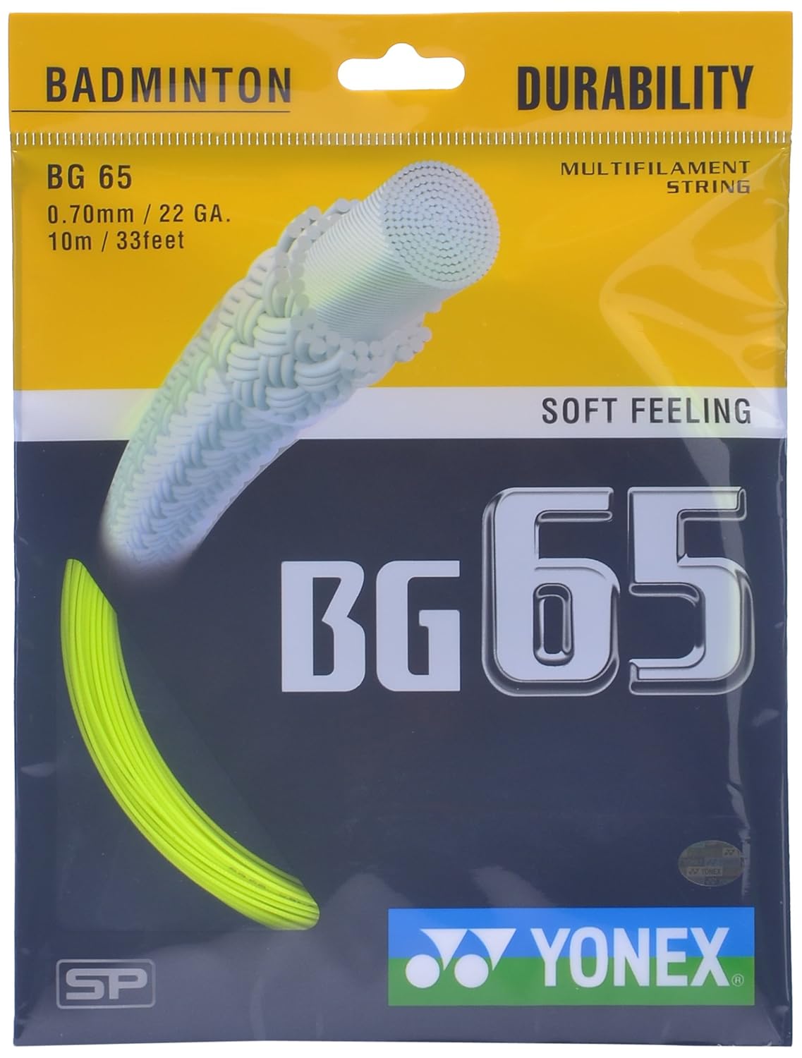 Yonex Badminton Strings BG 65, Size - 0.70mm Colour - Green Yonex Badminton Strings BG 65, Size - 0.70mm Colour - Green